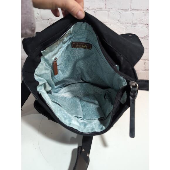 THE Sak Ventura Convertible Strap Backpack Black Leather Canvas Studs 2 straps - Picture 13 of 16